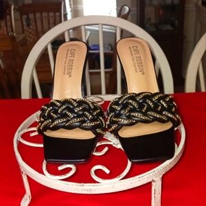 Cape Robbin Black and Gold Heels with Elegant Braided Design. Size 6m